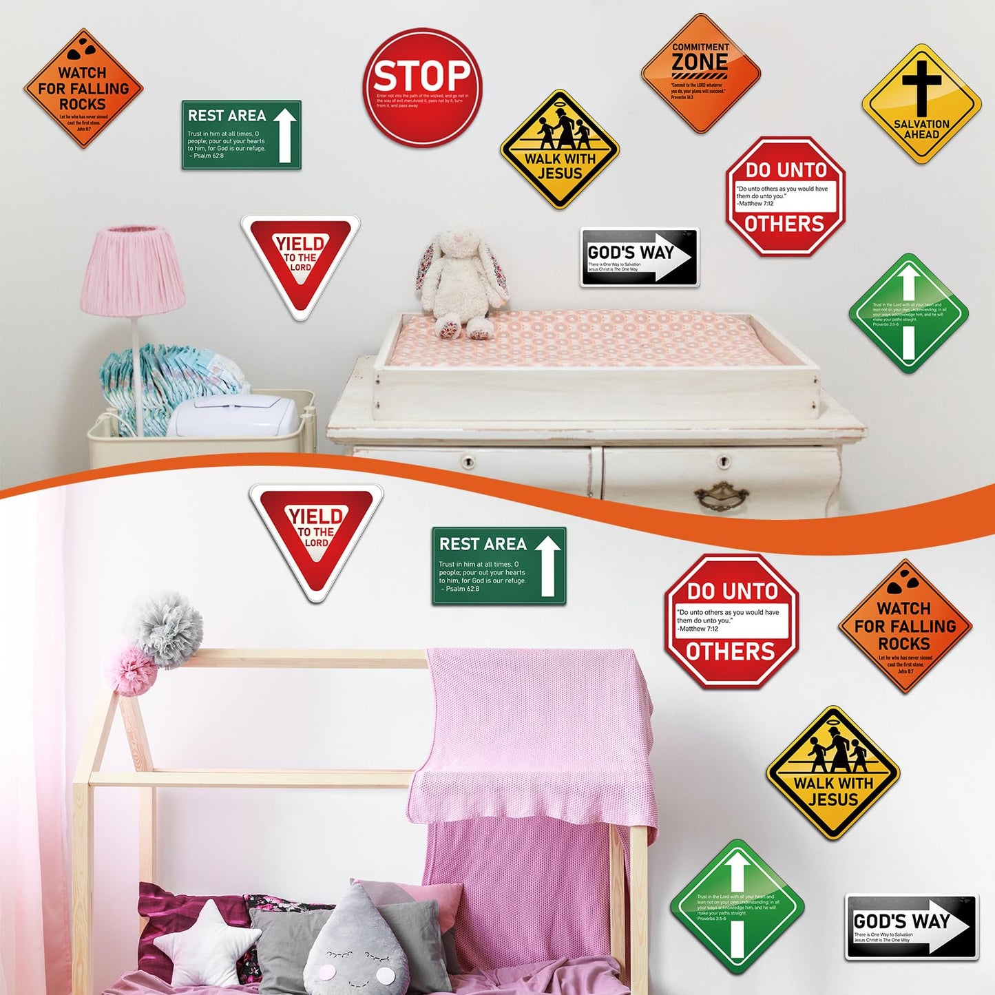 Frienda 10 Pcs Christian Road Sign VBS Road Trip Decorations Paper Religious Bulletin Board Cutouts Construction Party for Halloween Trunk or Treat Classroom Bible Sunday School Church Decor