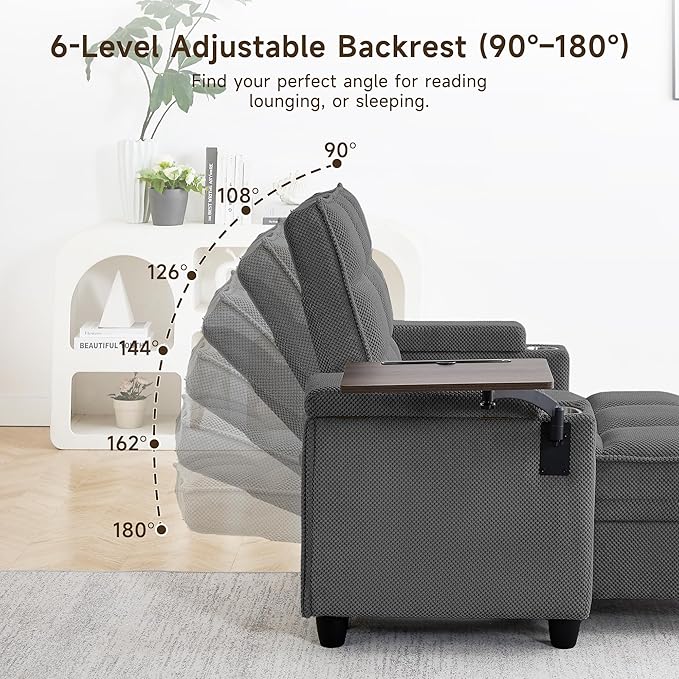Oversized Recliner Chair with Swivel Tray Table, Modern Tufted Linen Fabric