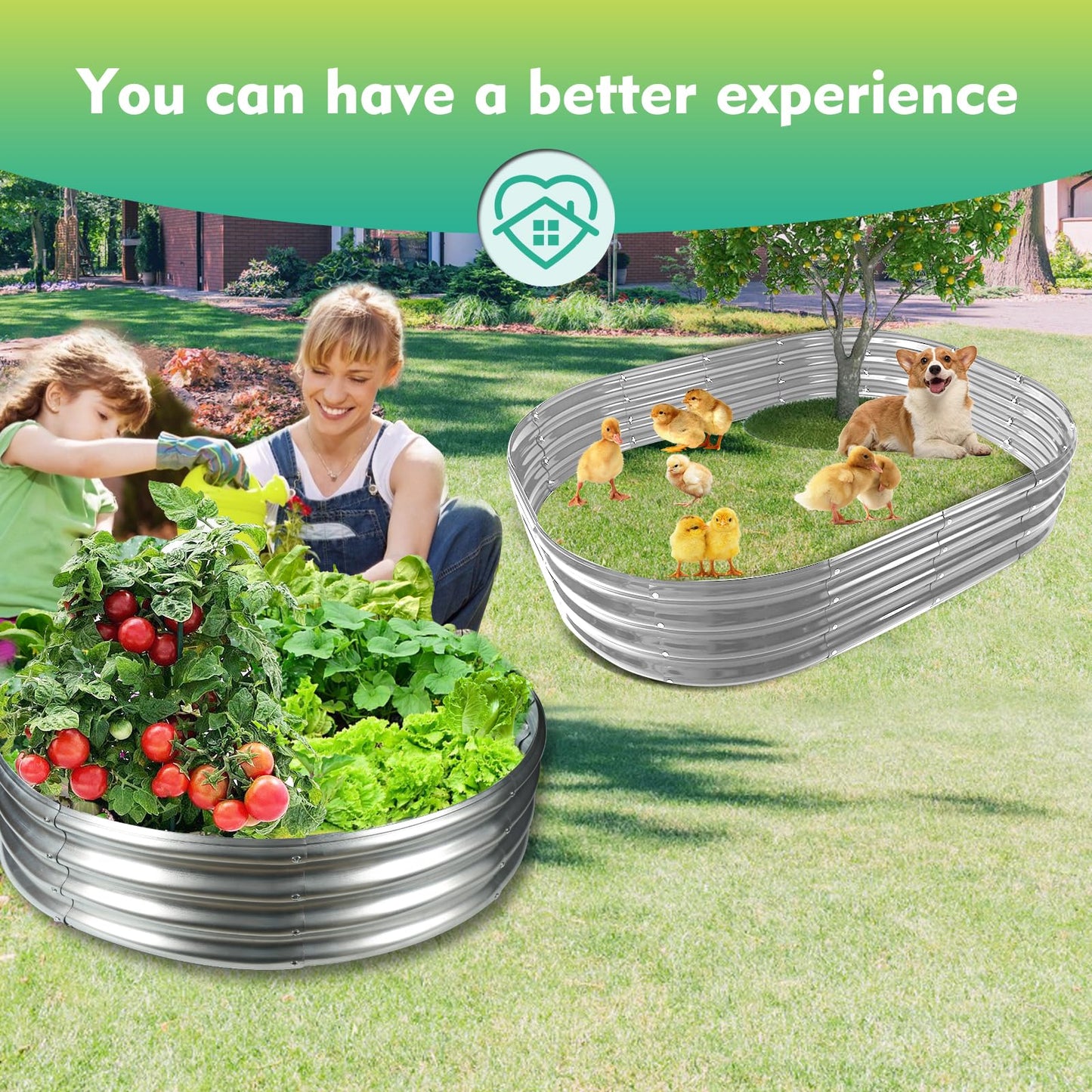 YSEJOMP 3FT Diameter Galvanized Garden Raised Bed/Plant Box/Fire Pit Ring-0.8mm Thick,12 Inch Tall,Crimped Edge and Corner,No Sharpe,Perfect for Plantings (Silver, 36 Dia X 11.5 inches)