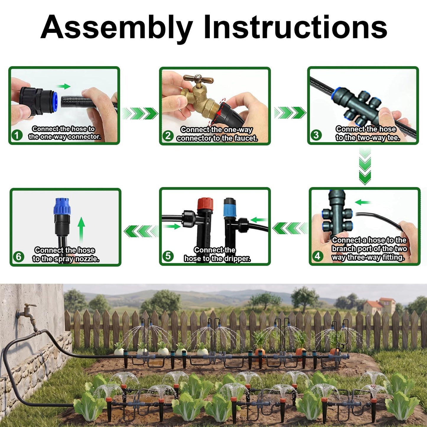 Drip Irrigation Kit – 230FT Automatic Garden Watering System with Quick-Connect 1/4" & 1/2" Fast-Lock Tubing, Adjustable Nozzles & Sprinklers for Greenhouse, Lawn, Potted Plants