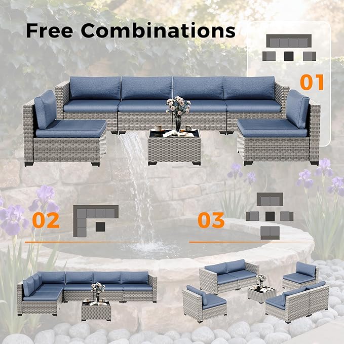 6-Seat Modular Patio Furniture Set – Outdoor Wicker Sectional Sofa