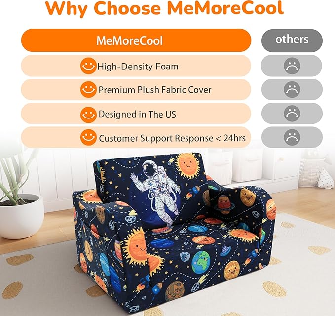 MeMoreCool Folding Kids Couch – 2-in-1 Toddler Sofa Bed & Lounge Chair |