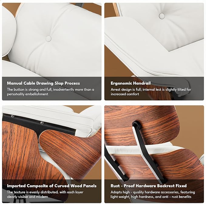 Top Grain Leather, Mid Century Chaise Lounge Chair and Ottoman, Modern Chair