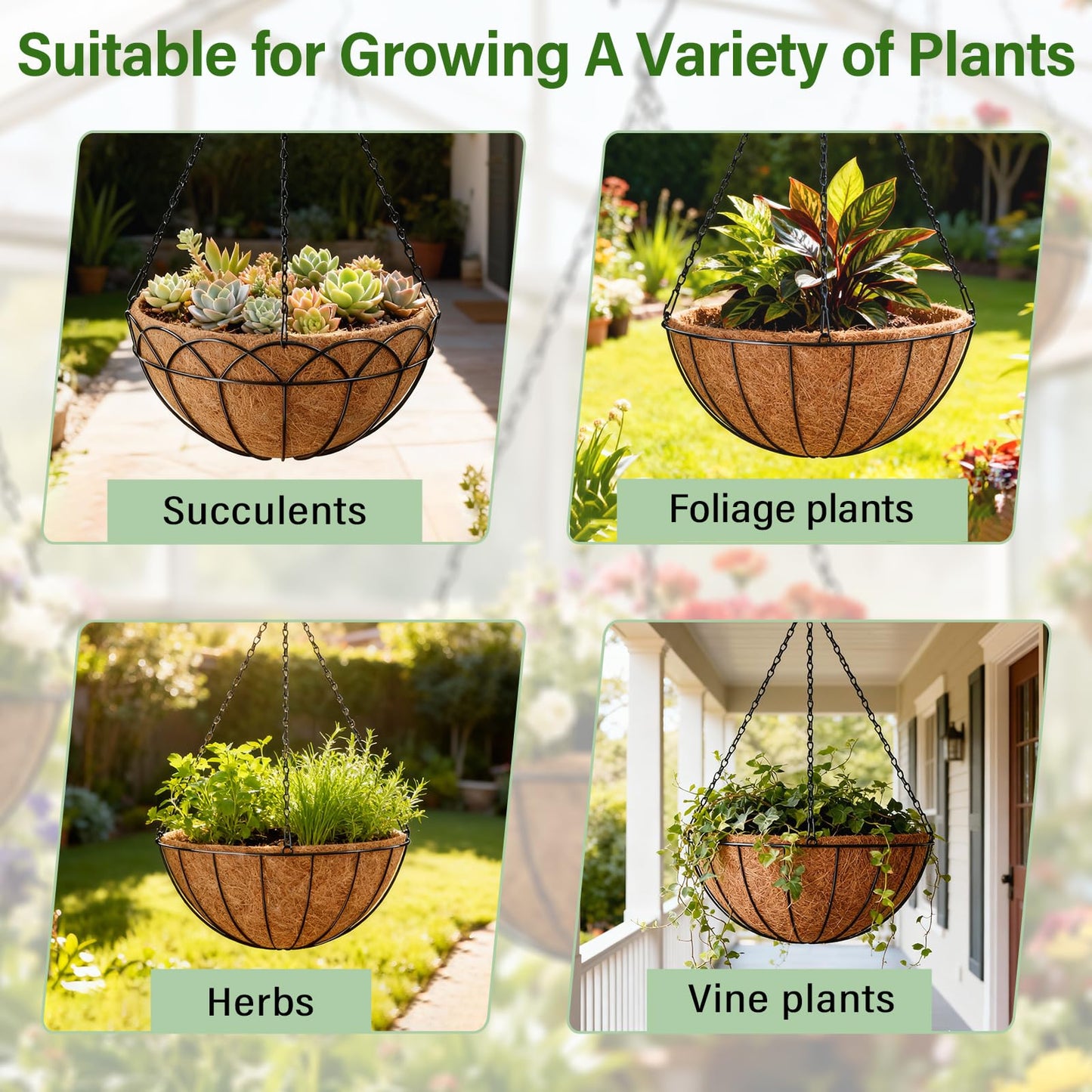 Halatool 4 Pack 12 Inch Coco Liners Natural Coconut Liners for Planters Round Coco Coir Hanging Basket Liner for Flowers Vegetables