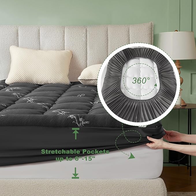 BEDLORE Full Size Mattress Topper Viscose Derived from Bamboo, Thick Pillow Top
