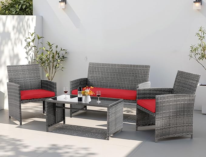 4 Piece Patio Ratten Set Outdoor Furniture Set Wicker Conversation Set