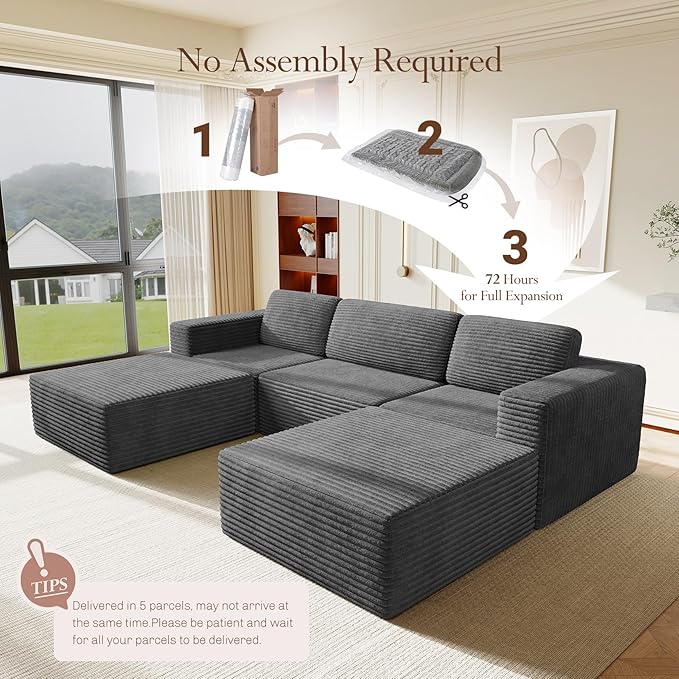 Vesgantti 119" Oversized U-Shaped Modular Sectional Sofa, Corduroy Cloud Couch