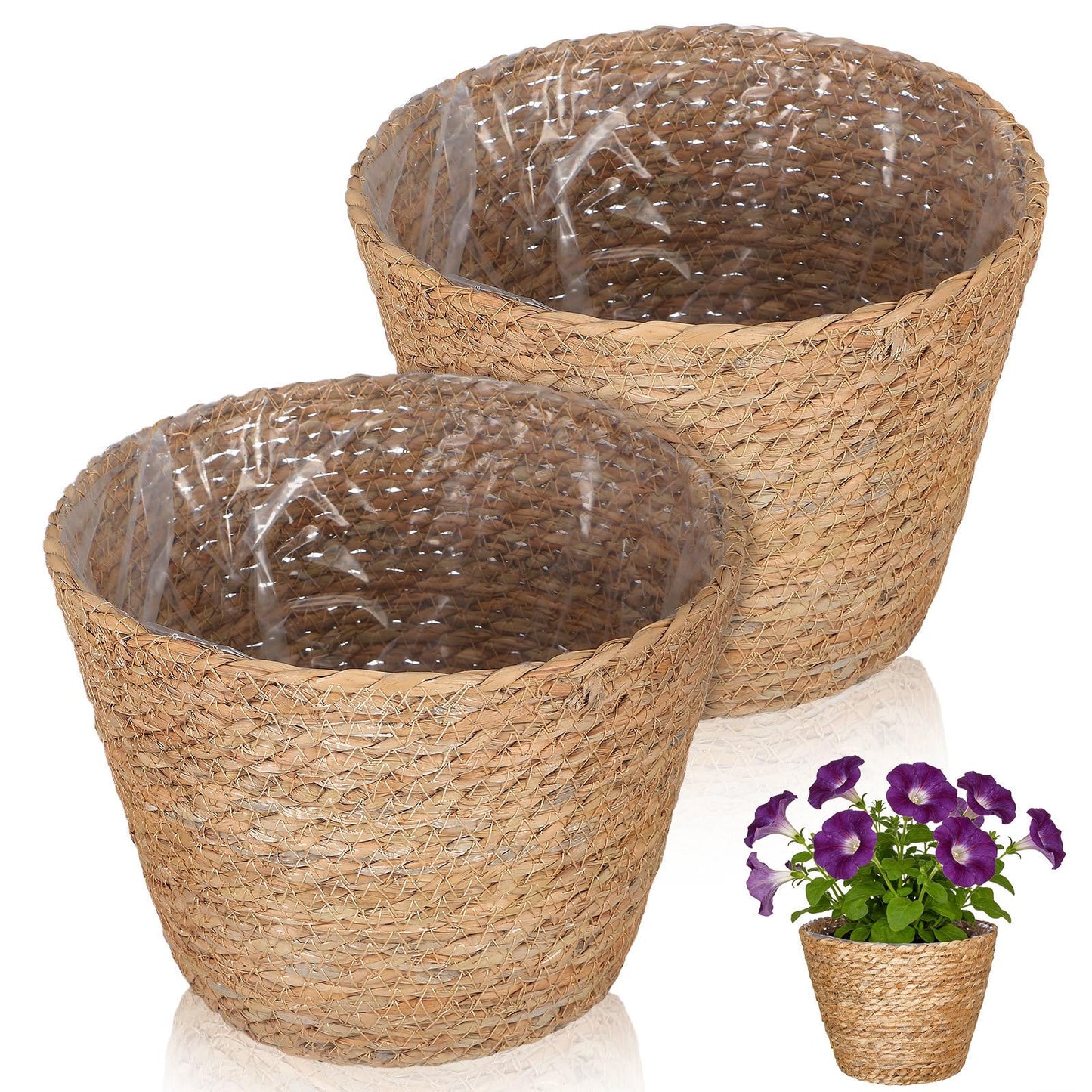 BESPORTBLE 2Pcs Wicker Planter Basket Straw Woven Flower Basket for Indoor Outdoor Plant Storage Decorative Rustic Home Garden Use 9X9X6.5 Inch