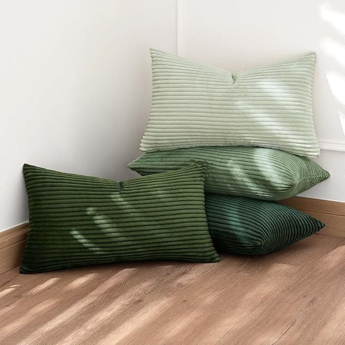 MIULEE Boho Farmhouse Sage Green Throw Pillow Covers 12x20 Inch Set of 4