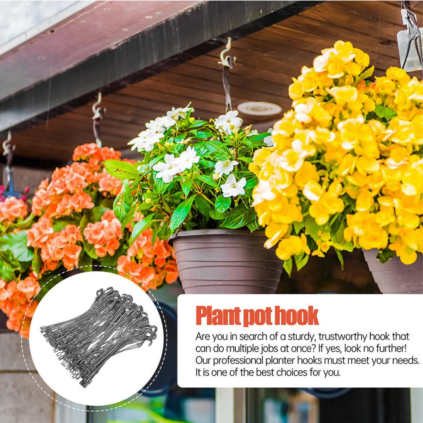 DOITOOL 30 Pcs Plastic Hanging Basket Hooks, Triple Hook Replacement Chains for Plant Hanger Flower Pot Holder Outdoor Indoor Porch Garden Bird Feeder Lantern Accessories