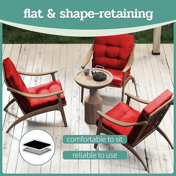 Outdoor Chair Cushions Set of 2, High Back Soft Seat Pad