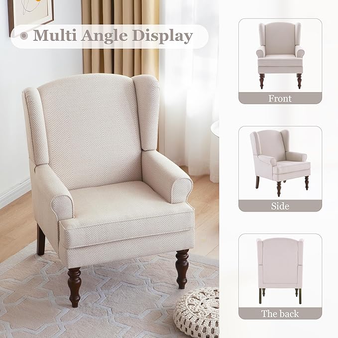 HUIMO Printed Wingback Accent Chair, Linen Upholstered High Back Armchair