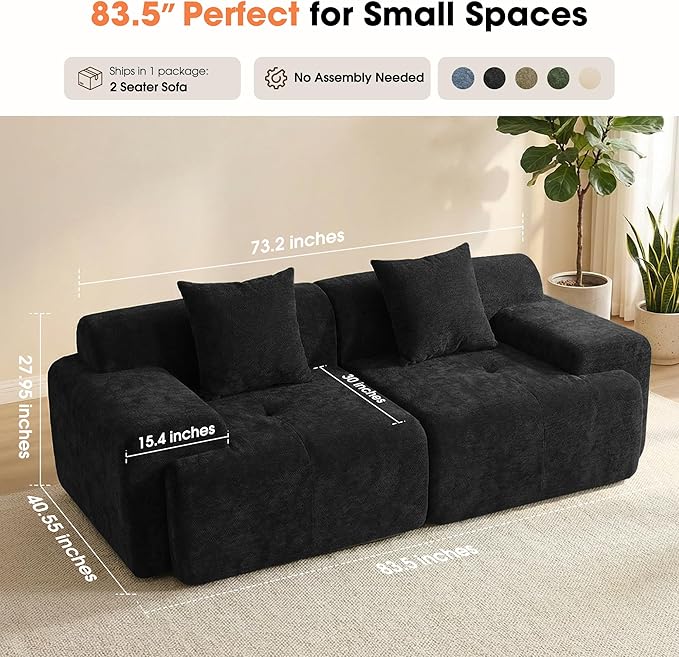 83.5" Boneless Loveseat Couch, Cloud Comfy Couches