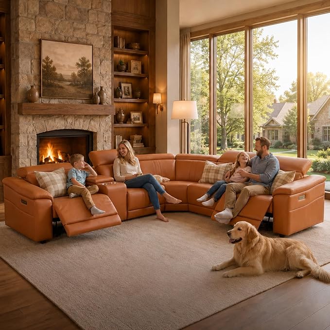 Power Recliner Sectional Sofa, Leather Recliner Sofa