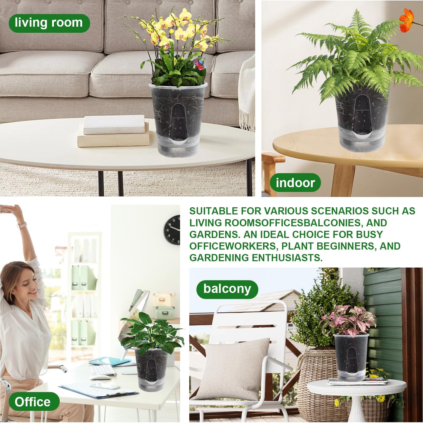 Cdd's Path Upgraded 5-Pack 6 Inch Naked Root Planter Self Watering Pots Set, Plant Pots with Holes for Indoor/Outdoor Plants with Watering Hole/Reservoir and Air Pipes, Clear