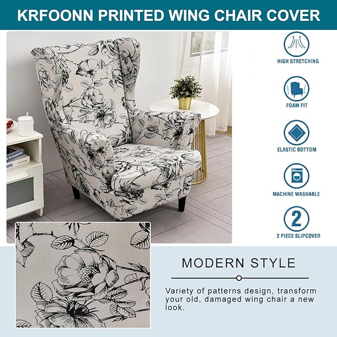 KRFOONN Wingback Chair Covers Slipcovers 2 Piece Stretch Wing Chair Covers