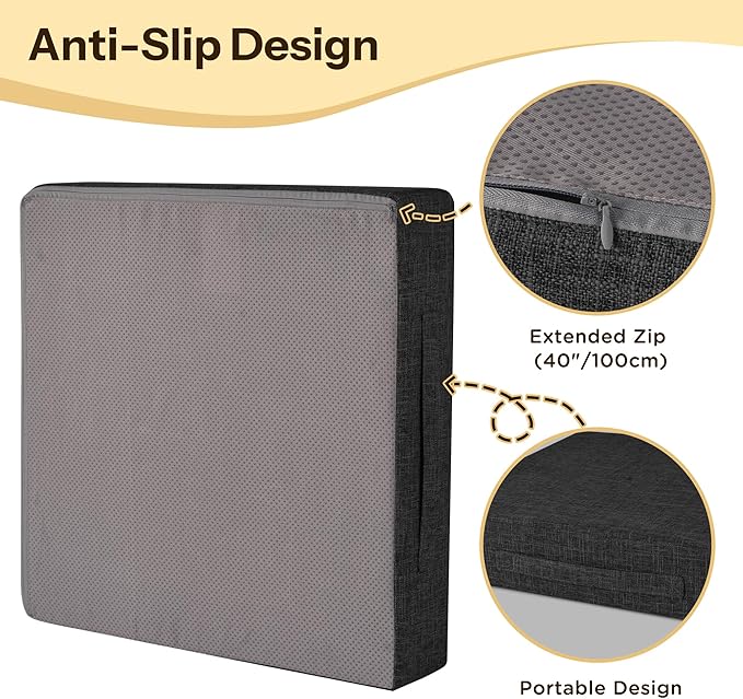 Recliner Cushions for Elderly 20X20X4 Inch Thick Seat Cushion for Recliner Chair with Non-Slip Bottom and Washable Cover Square Chair Cushions for Couch, Armchair, Floor (1, Black)