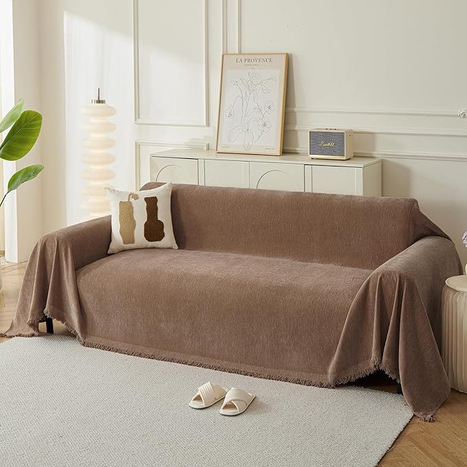 Couch Cover for Dogs, Boho Sofa Covers for 3 Cushion Couch, Chenille Sofa