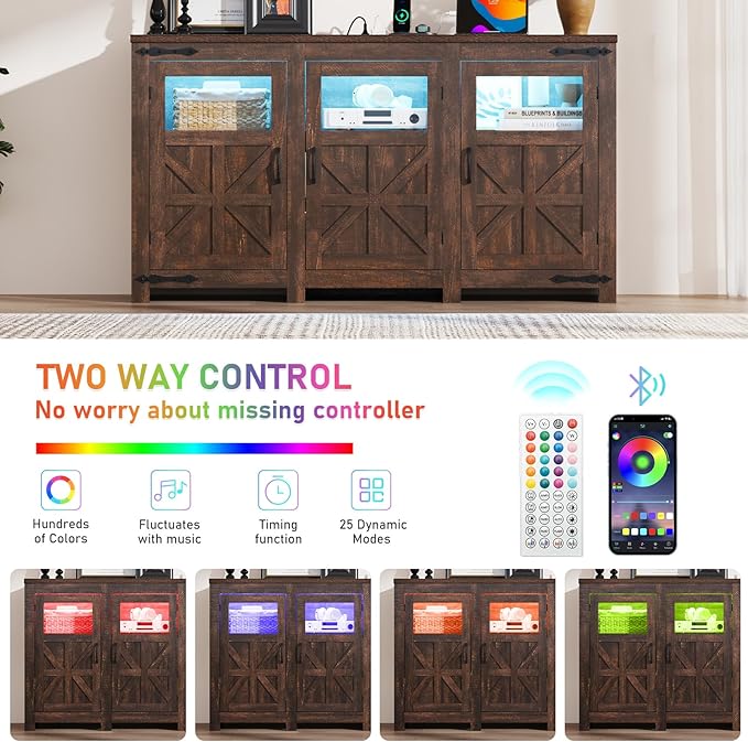 64" Large LED Farmhouse TV Stand