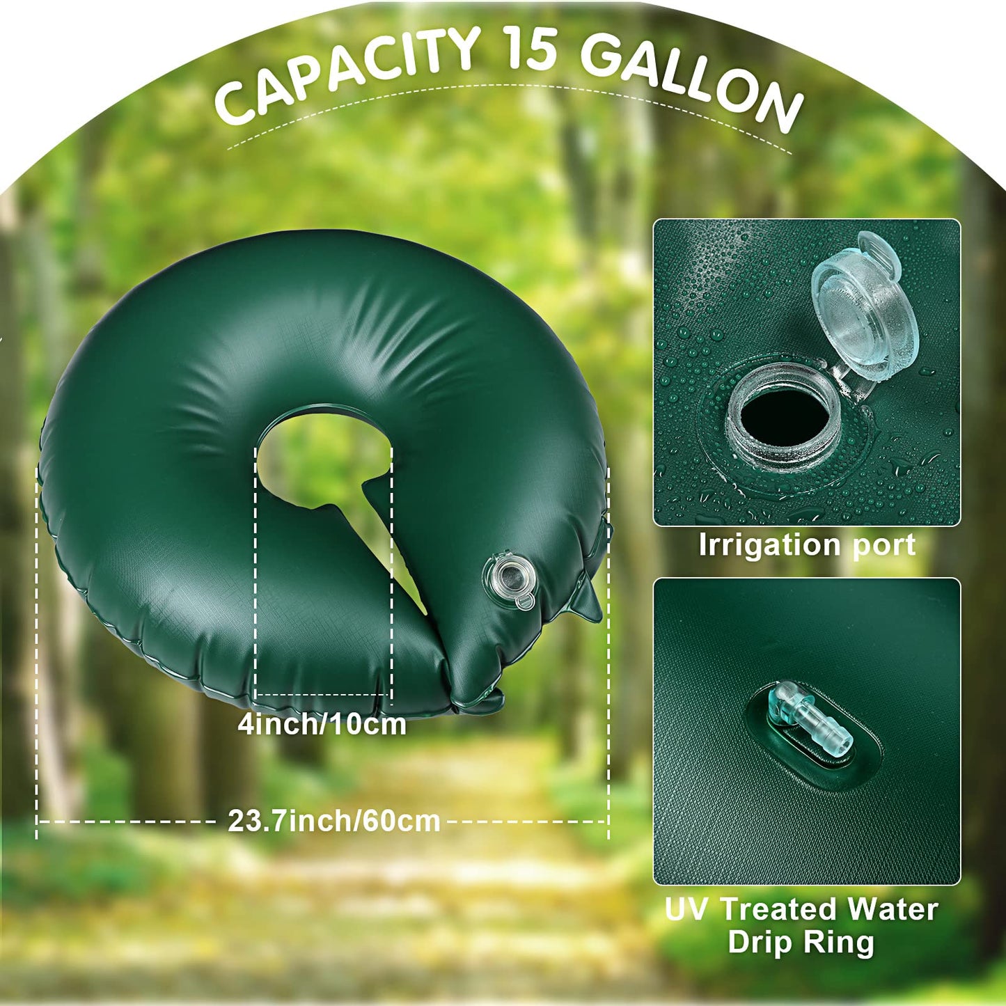 TaoBary 2 Pcs 10 Gallon Tree Watering Ring Bag Slow Release Watering Bag Deep Root Automatic Drip System PVC Drip Irrigation Pouch Donuts for Newly Planted Multi Trunk Trees Shrubs (Green)