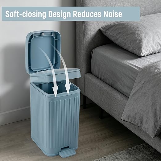 rejomiik Small Bathroom Trash Can with Lid Slim Soft Close Garbage Can Step Wastebasket Container Trash Bin for Office Bedroom Kitchen Living Room 1.9 Gallon, Light Blue