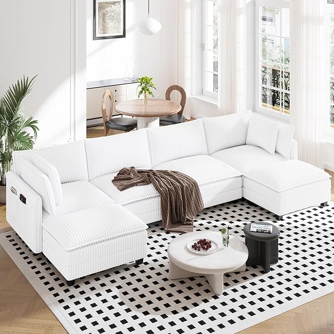 Vesgantti 143" U Shaped Sectional Modular Couch, Comfy Corduroy Upholstered