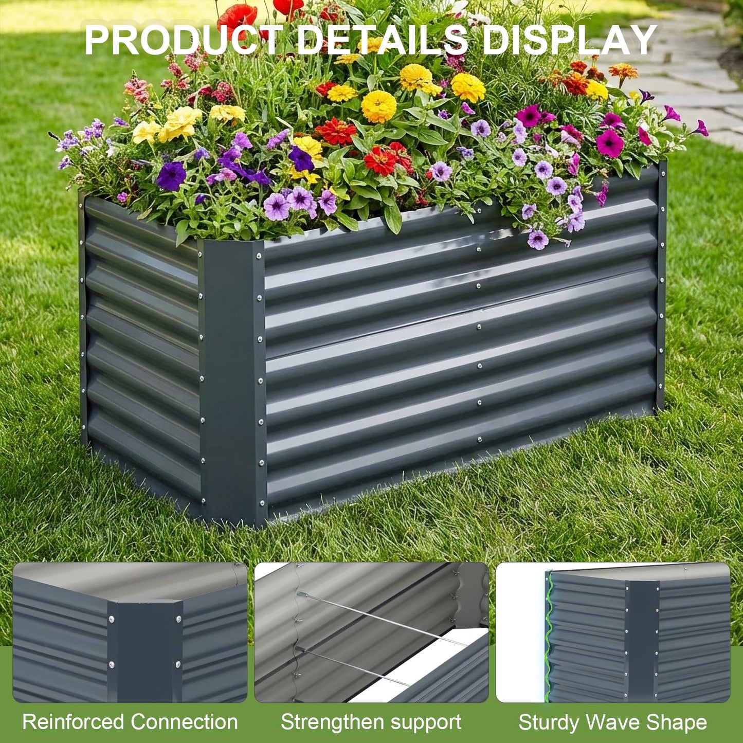 GoCampDirect 4x2x1.86ft Raised Garden Bed - Galvanized Deep Root Planter Boxes Outdoor with Wing Nuts and Safety Edges for Gardening Vegetables, Flowers, Herbs, Succulents - Gray