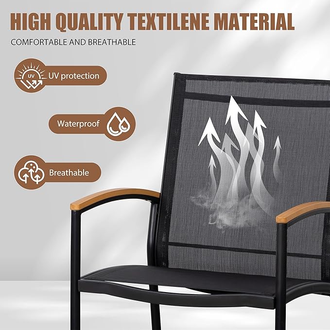 Shintenchi 3 Piece Outdoor Rocking Bistro Set, Textilene Fabric Small Patio