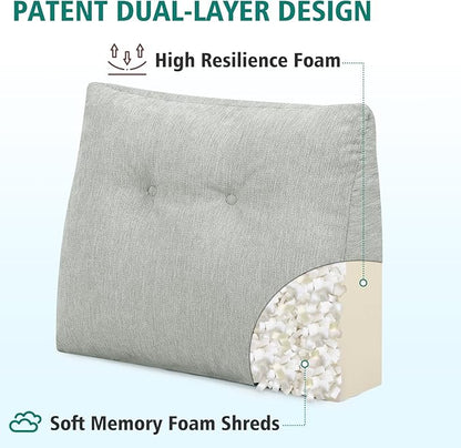 TANYOO Back Support Pillow for Recliner Soft Dual Layer Lumbar Support Pillow with Shredded Memory Foam Ergonomic Orthopedic Couch Lumbar Cushions for Elderly Lower Back Pain Relief Light Grey