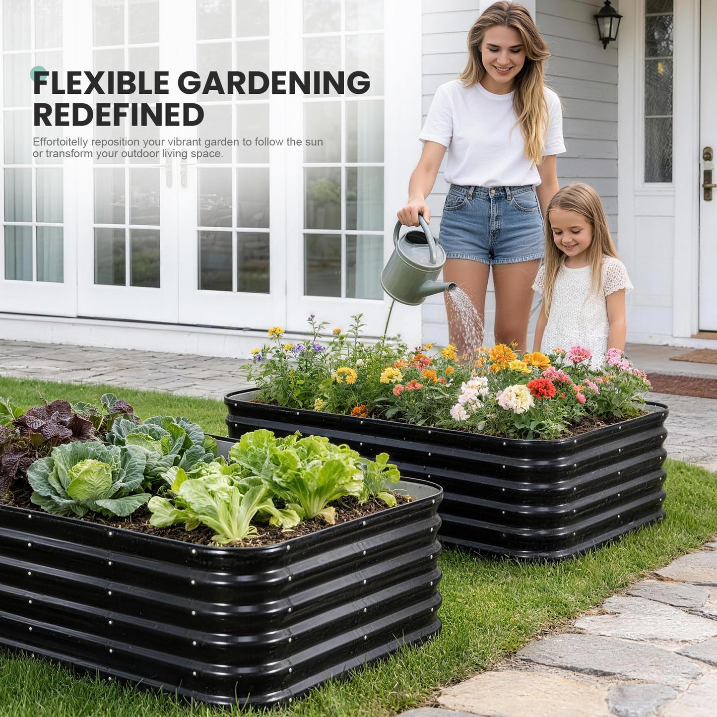 5×3×1.4FT Galvanized Raised Garden Bed Outdoor, Metal Raised Garden Bed Kit, Large Planter Raised Beds, 4 In1 Modular Raised Planter Box Outdoor,Raised Beds for Gardening for Vegetables Flowers Herbs