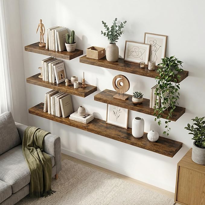 12 inch Deep Floating Shelves for Wall, 72 inch Wide Engineered Wood Wall