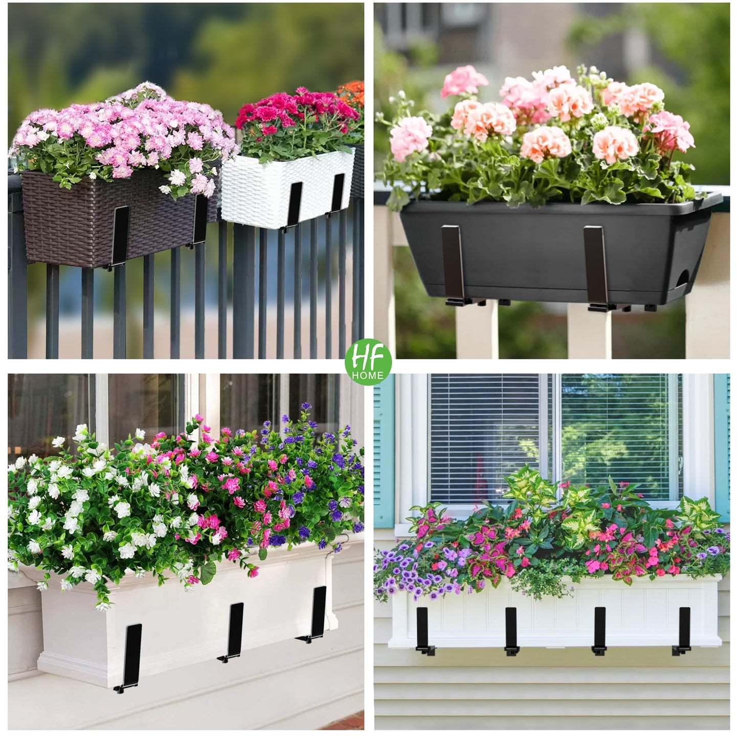 HFHOME 6PCS Adjustable Planter Box Brackets, Brackets for Window Boxes Planters Hanging Flower Box Holders, Wall Mount Holder for Windowsills, Garden, Fences, and Balcony - Black (Patent Registered)
