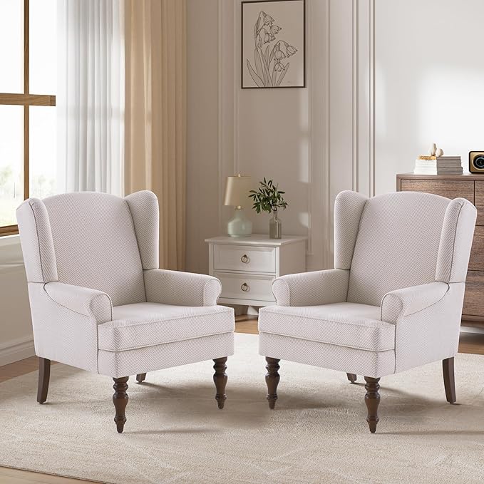 HUIMO Living Room Chair Upholstered High Back Armchair Retro Printed Wingback