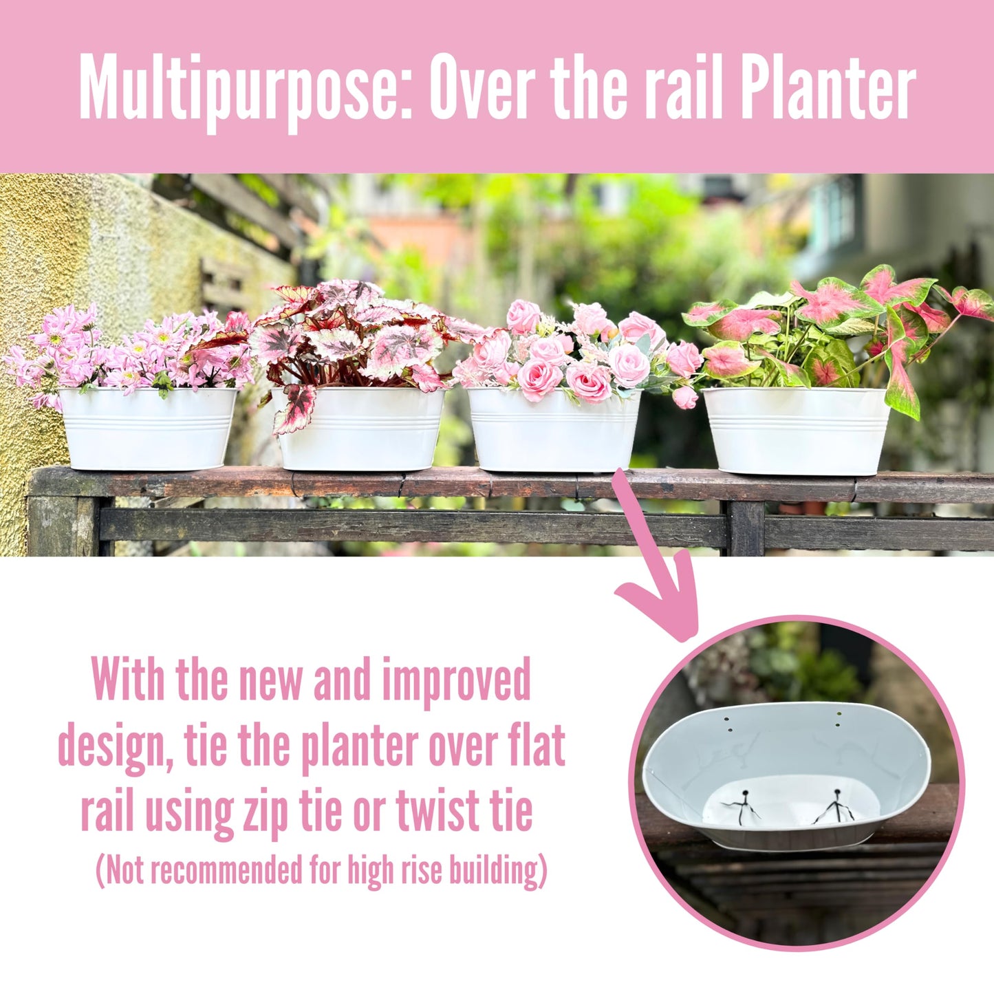 LaLaGreen 11.8 Inch Rail Planter (9-PIECE Combo Set) White Metal Outdoor Railing Fence Planters, Modern Plants Hanging Balcony Gardening for Apartment Garden Style Iron Patio Flower Pots Deck Porch