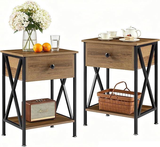 VECELO Nightstands Set of 2, Modern Bedside End Tables, Night Stands