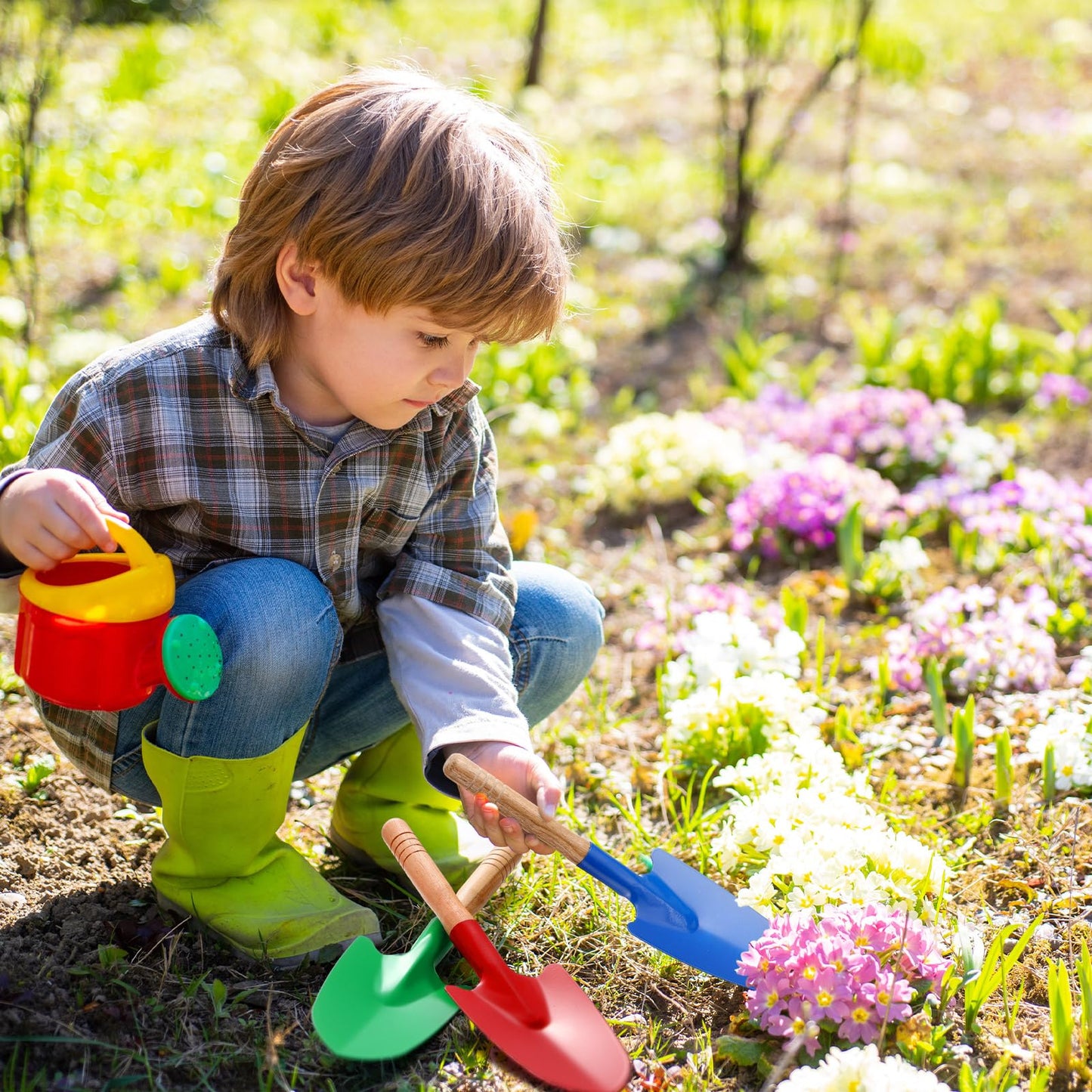 Gisafai 24 Pcs Toy Shovels for Kids Gardening Tools Kids Shovel Mini Metal Garden Shovel Sand Shovels with Sturdy Wooden Handle for Summer Beach Toddler Soil Planting Digging Tools, 4 Colors