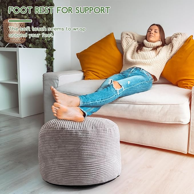 HIGOGOGO Round Stuffed Pouf Ottoman, Corduroy Poufs