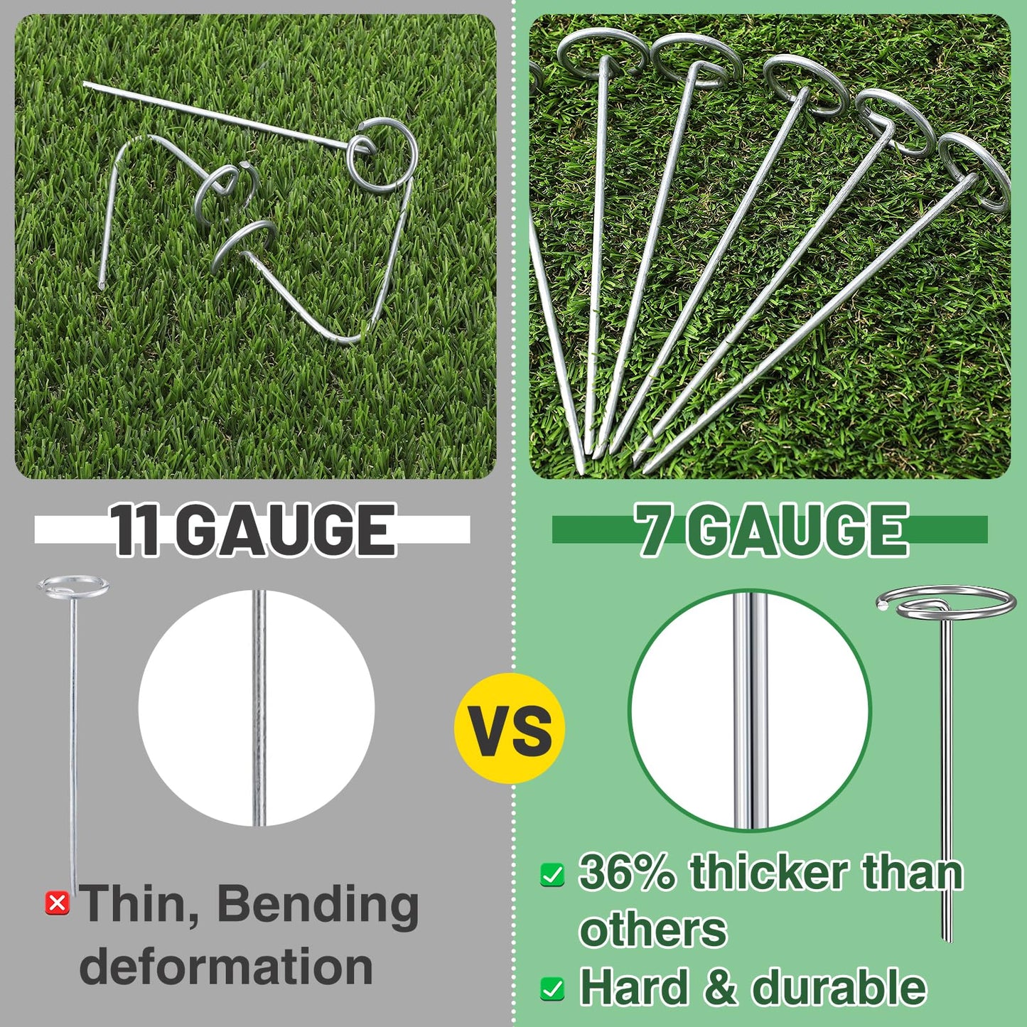 60 Pcs 7 Gauge Thickened Landscape Staples, 6in Anti-Rust Galvanized Garden Stakes, Heavy Duty Landscape Circle Top Pins, Ground Cover Fabric Stakes for Securing Lawn Fabric Weed Barrier