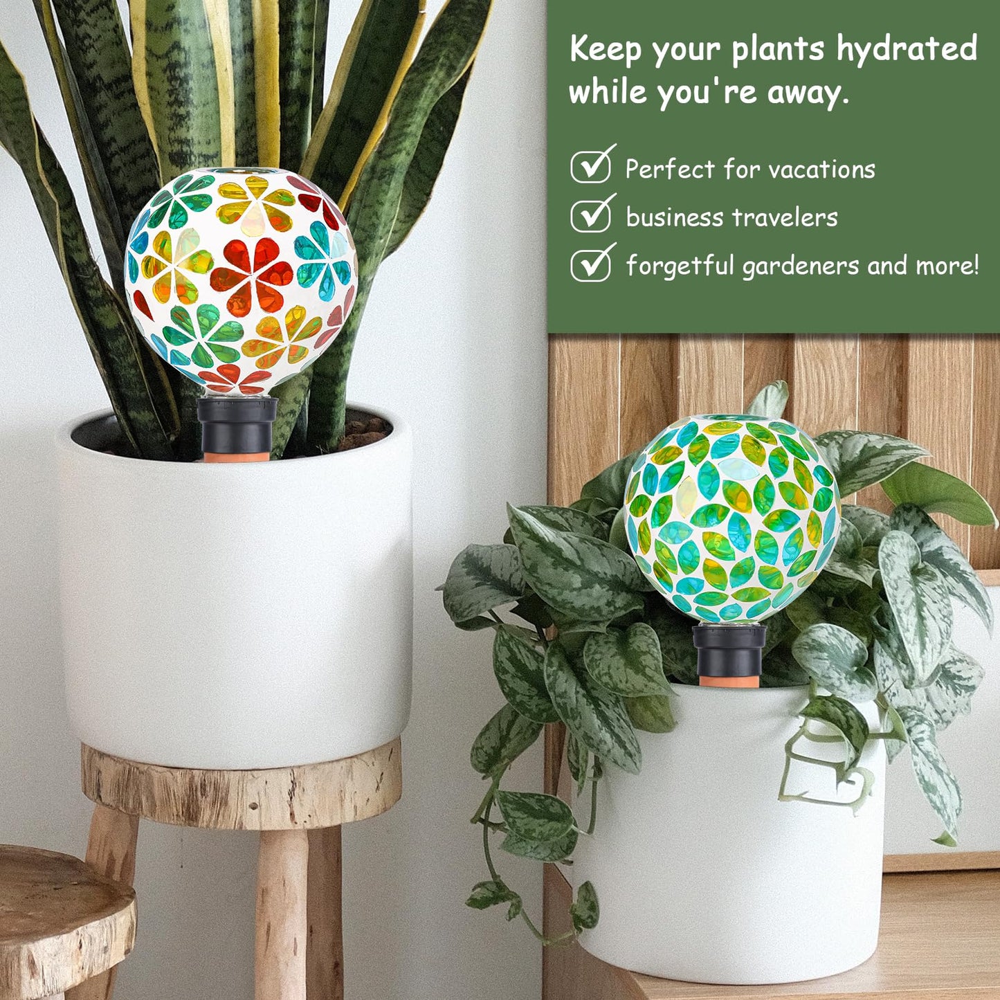 Chonsun Plant Watering Globes Mosaic Self Watering Spikes 2 Pack Large Self Watering Planter Insert Automatic Watering Device Outdoor Indoor Decoration