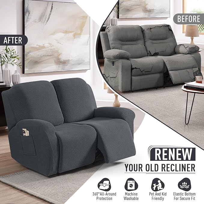 TAOCOCO Recliner Loveseat Slipcover, 6 Pieces Dual Recliner Sofa Covers