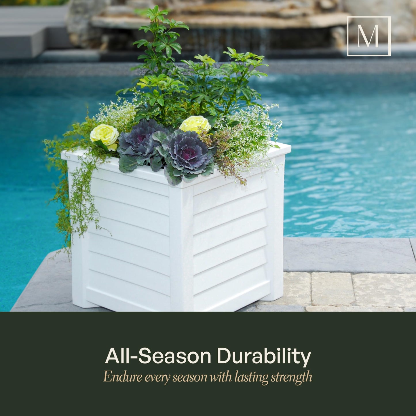 Mayne Lakeland 20-Inch Square Planter – Self-Watering, Weather-Resistant Planter for Flowers – Durable Outdoor Design for Patio, Porch, or Entryway