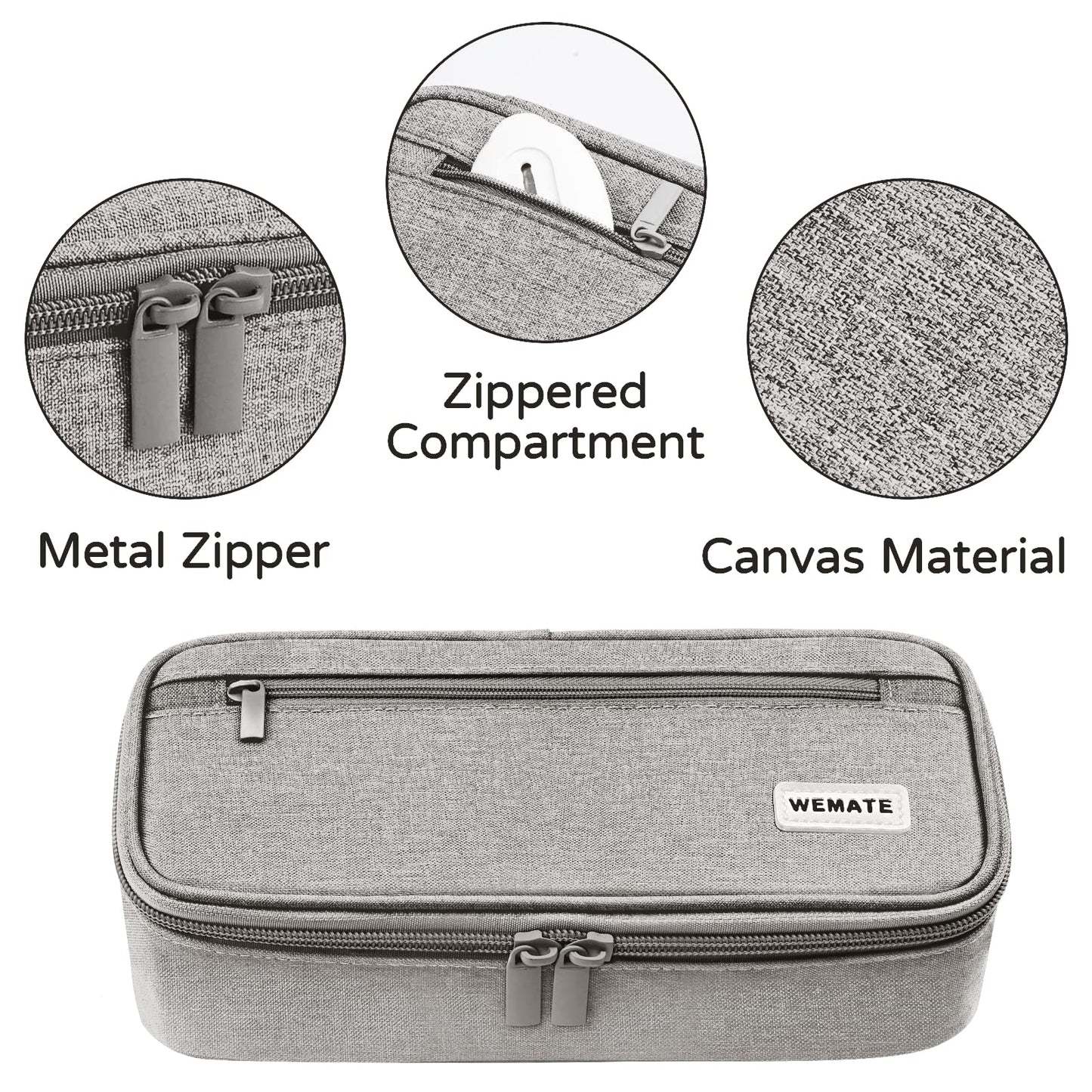 WEMATE Large Pencil Case Aesthetic,Big Capacity Canvas Pencil Pouch with Zipper, Pencil Case for Women & Men, Marker Pen Case,Portable Pencil Bag for Office Light Grey