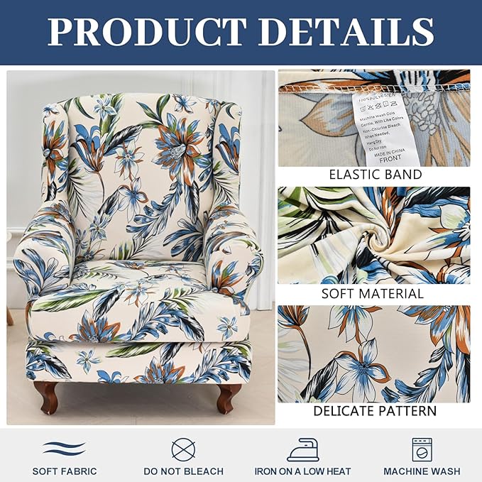 HAOYONG Wing Chair Slipcovers Stretch Wingback Chair Covers Printed 2 Pieces