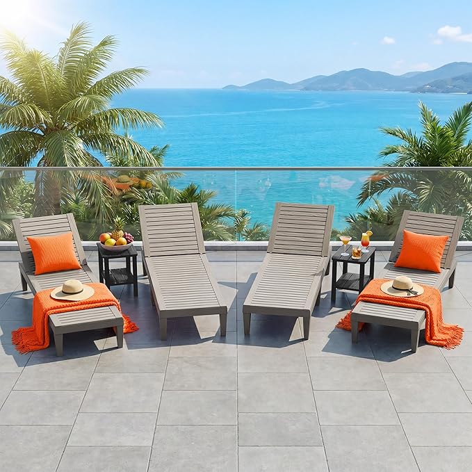 Outdoor Chaise Lounge Chairs Set of 4, 5-Position Adjustable Heavy Duty Tanning