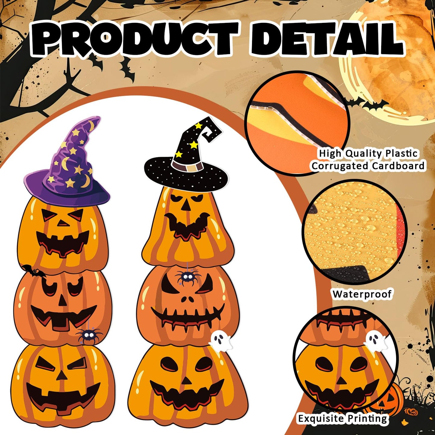 Amyhill 12 Pcs Halloween Pumpkin Yard Signs for Outdoor Spooky Ghost Jack O 16 Pcs Pumpkin with Witch Hats Lawn Stakes Trick or Treat Yard Decorations for Halloween Garden Stack Prop Home Party Decor
