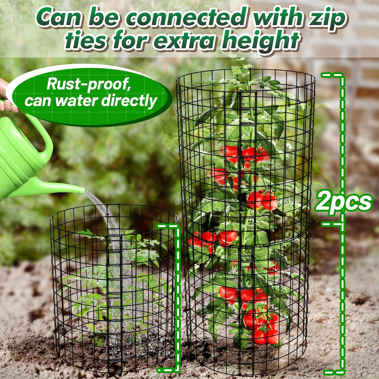 12-gauge Wire Pre-Bent Quick Setup Plant Protectors from Animals -14''H *13''Dia Chicken Wire Plant Cages to Keep Rabbits Deers Squirrels Out, Garden Bunny Barricades with Zip Ties Stakes, 5Pack