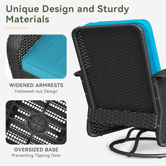 Aoxun 3 Pieces Patio Furniture Set, Patio Swivel Rocker Chairs Set of 2