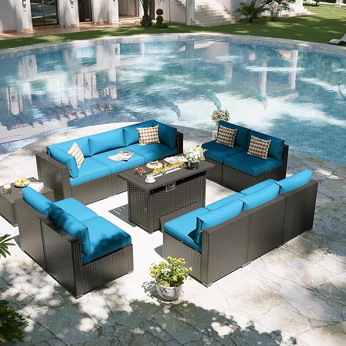 Aoxun Patio Furniture Set with Fire Pit Table, 12 Piece Outdoor Sectional Sofas