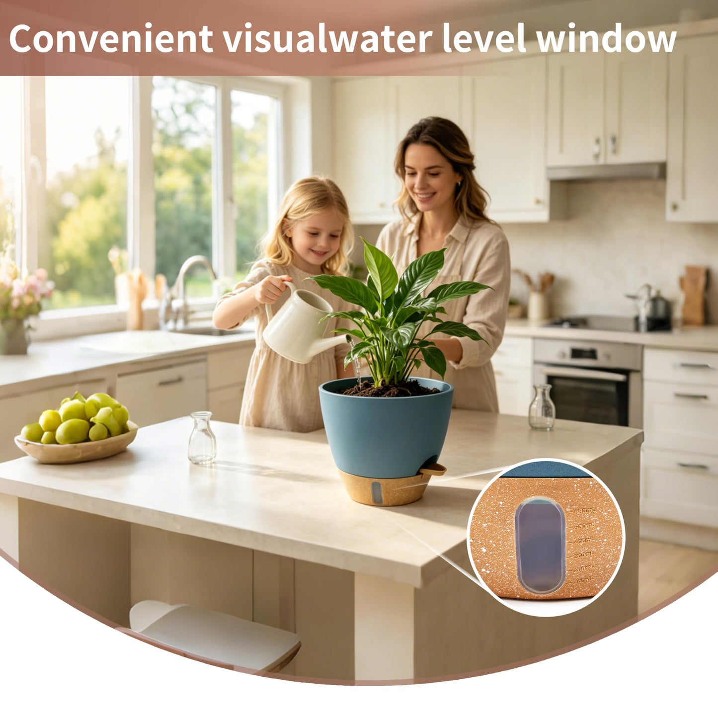 MNKXL 12"/10"/9"/8" Self Watering Pots with Visual Water Window,Extra Large Self Watering Plant Pots with Drainage Holes & Saucers,Blue Planters for Indoor Plants,4-Pack