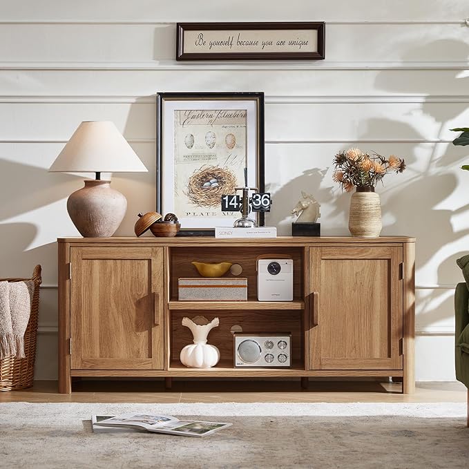 Joaxswe Farmhouse 55" Tv Stand, Dark Wood Entertainment Center